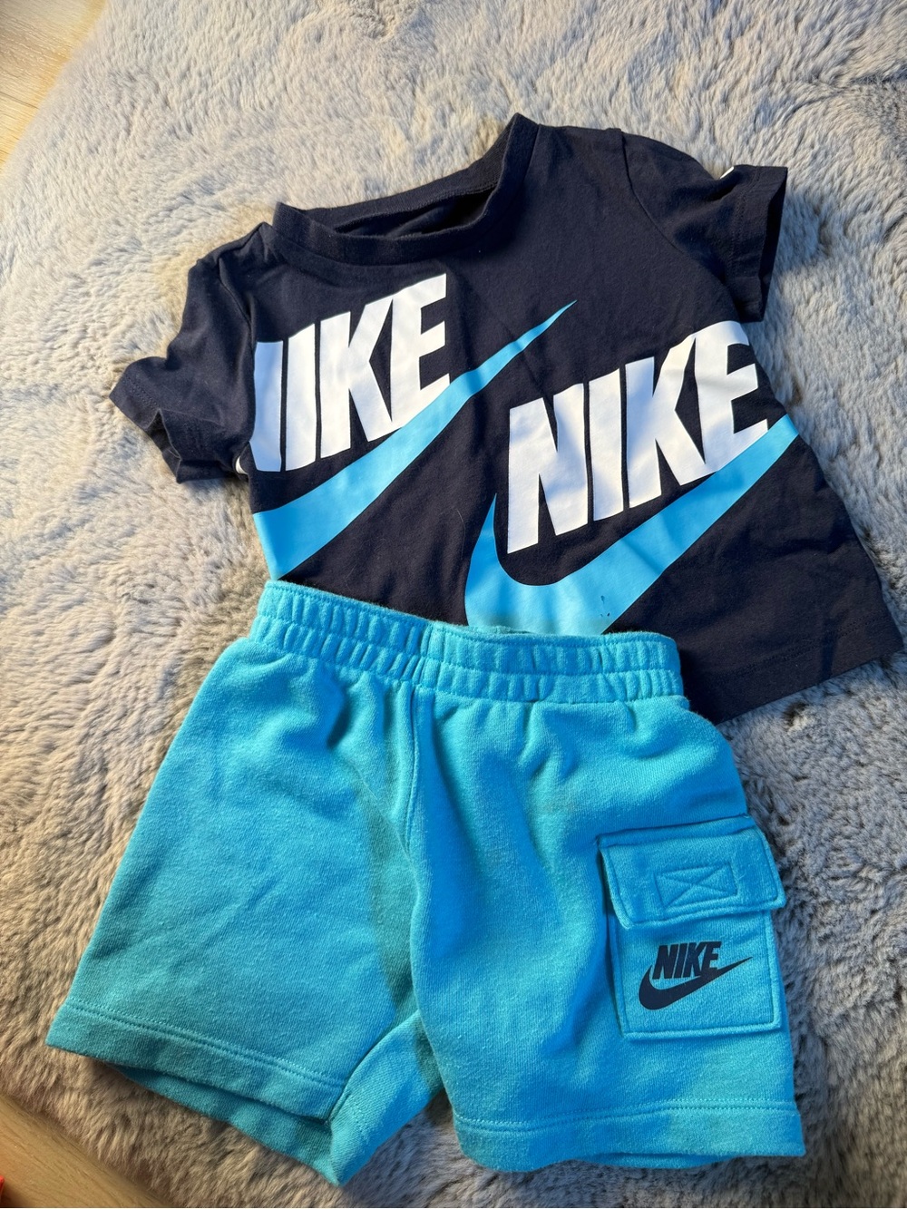 Nike Black Tee with Aqua Logo & Aqua Shorts Set